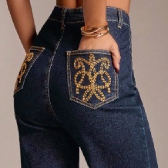 New 2026 Dark Wash Blue Retro High waist Flare Jeans size 28-29 Medium - Picture 2 of 4